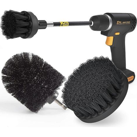 Lot de 4 brosses de nettoyage pour perceuse, avec accessoire long et extensible. Kit de brosses de nettoyage multi-usages pour joints, sols, baignoires, douches et carrelages. (1/4)