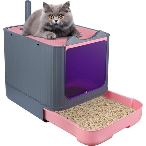 Bac à litière pour chat avec Pelle Stérilisation UV Lit à Chat toilettes pour chats pour animaux de compagnie rose (1/5)
