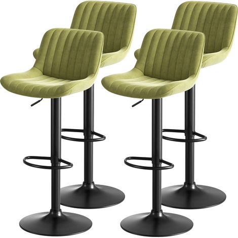 Set di 4 sgabelli da bar 47x46x87-109 cm in tessuto peluche verde regolabili FloraGrace (1/5)
