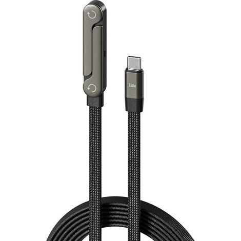 240W Câble USB C de Chargeur 2 en 1 avec Support Latéral Invisible USB-C vers Type-C Tressé Câble de Charge Rapide pour iPhone 17 16 15 Samsung et Tablettes Macbook pro 1.5M