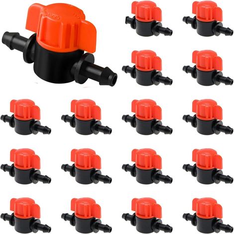 Pack of 20 Irrigation Switching Valve for 4/7 mm Pipe, Irrigation Pipe Valve Switch, PE Plastic Garden Tap, Double Male Barbed Tap, for Garden Lawn Irrigation (1/5)