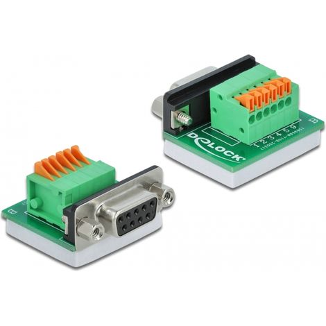 Delock Adaptador D-Sub9 hembra a bloque de terminales con pulsador horizontal