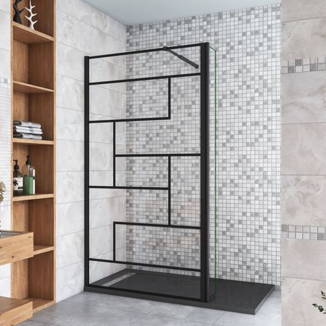 Schwarz Walkin Duschkabine 80x200cm unregelmäßige Form Duschwand mit 40x200cm Flipper Panel +73-120cm Stabilisator 8mm Nano-ESG Duschtrennwand (1/5)