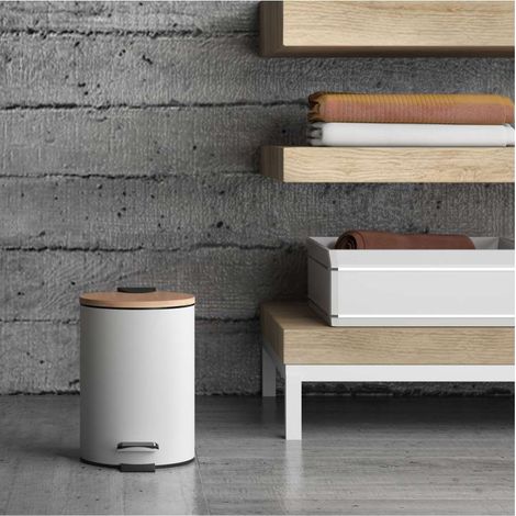 Portarifiuti con pedale 3L Bambu Bianco (1/3)