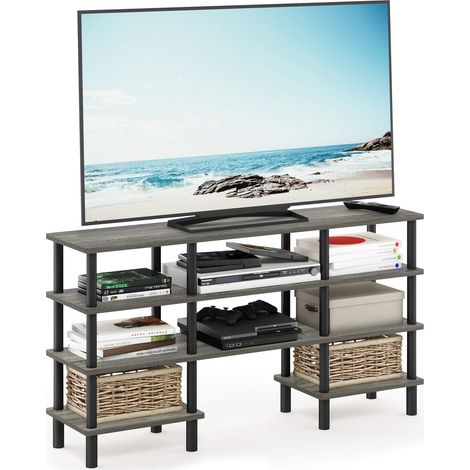 Meuble TV Multi-Usages à 4 Niveaux à Étagère Large, Chêne Français Gris/Noir, One Size (1/5)