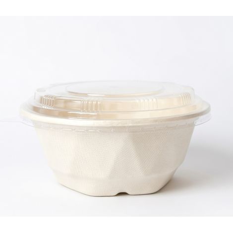 Bol jetable à facettes très épais 850 ml avec couvercle transparent