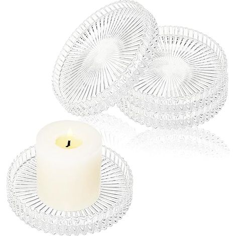 Assiettes à bougie en verre transparent de 9 cm Dessous de verre transparent pour bougies piliers Dessous de verre pour décoration de fête décoration de table mariage Noël spa (1/5)