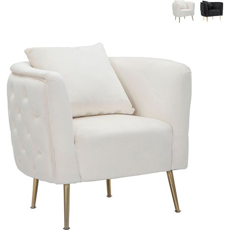 Sillón glam de terciopelo con patas doradas y cojín Bucarest-P - Crema (1/5)