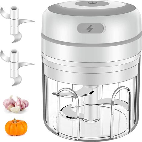 Hachoir Électrique - 30 W - Cuve 250 ml - Lame En Acier Inoxydable Détachable - Pour Ail Oignon Viande Légumes - Rechargeable USB - 1 Pièce (1/5)