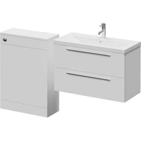 Napoli 390 Cento Gloss White 1400mm Wall Mounted 2 Drawer Vanity Unit and Toilet Suite with Glide Basin - 1400mm - Chrome 480mm HandleWithout Kingston Toilet Pan