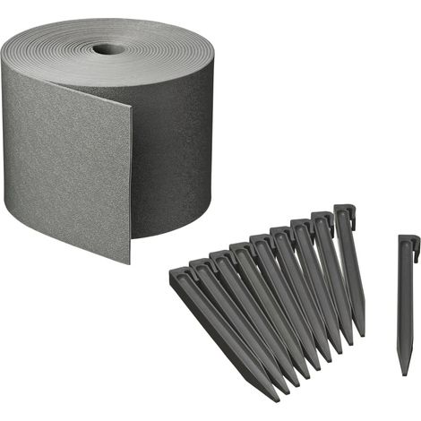 Nature Gartenrandset H15 cm x 10 m mit grauem Pfahl (1/2)