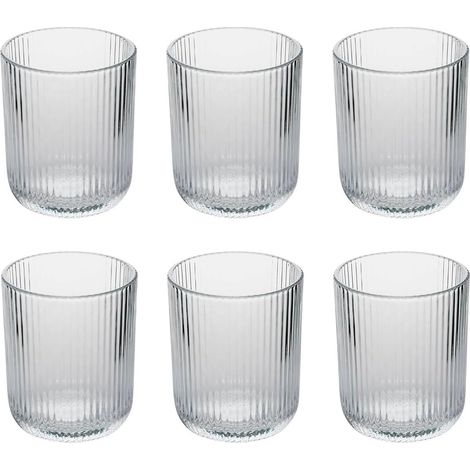 Lot de 6 Gobelets, Verre strié émaillé, 25cl, Transparent, Usage quotidien (1/2)