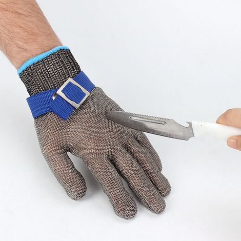 Gants anti-coupures pour la découpe, l'abattage et la mise à mort du poisson. Protection des mains contre les coupures et l'abrasion (niveau 5). Fabriqués en fil d'acier inoxydable 316. Taille L. (1/4)