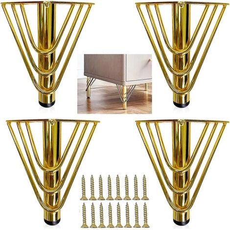Quatre pieds de meubles en métal plaqué or, élégants et raffinés, pieds de canapé remplaçables, adaptés aux tables basses, aux meubles TV et aux meubles de salle de bain jusqu'à 15 cm de hauteur, vis (1/5)