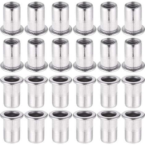 60 piezas 304 tuerca de remache de acero inoxidable M8 tuerca ciega de cabeza plana tuerca de remache roscada para alicates de inserción de rosca (1/4)