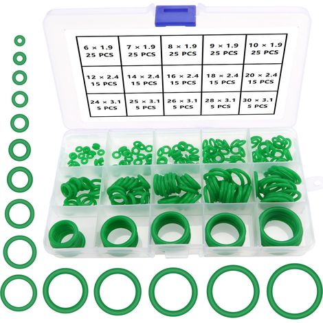 225 Pièces 15 Tailles Joint Torique Vert Kit d'assortiment, Joints Toriques Métriques en Silicone, pour Robinet, Véhicule Climatisation, Electroménagers, Roulement, Pompe (1/5)