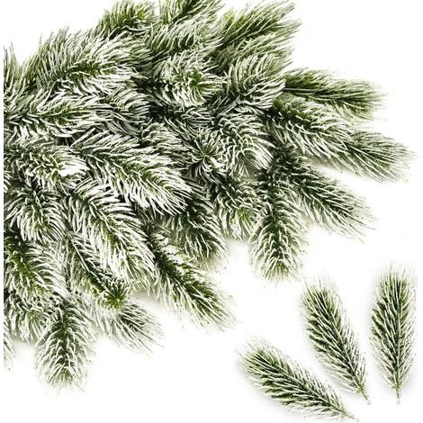 Künstliche Tannenzweige mit Schnee, 50 Stück, 10cm, Deko für Weihnachten & Basteln (1/5)