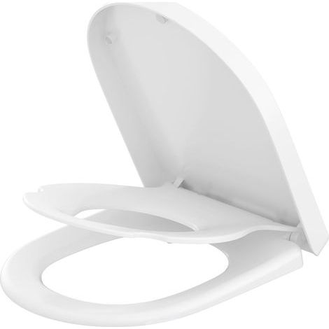 1 - Abattant WC - Siège Enfant - Forme D - Double Frein De Chute Et Charnière Réglable - Pour Adultes Et Enfants - Blanc - 45x36x5 cm (1/5)