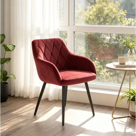 Sedia da pranzo in velluto rosso 44,5x46,5x79 cm moderna FloraGrace (1/5)