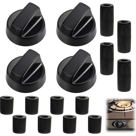 Set universeller Knöpfe, kompatibel mit Gaskochfeldern (4 Stück) + 12 Kunststoffadapter, 6 mm und 8 mm Innendurchmesser, kompatibel mit Backöfen und Kochfeldern (1/5)