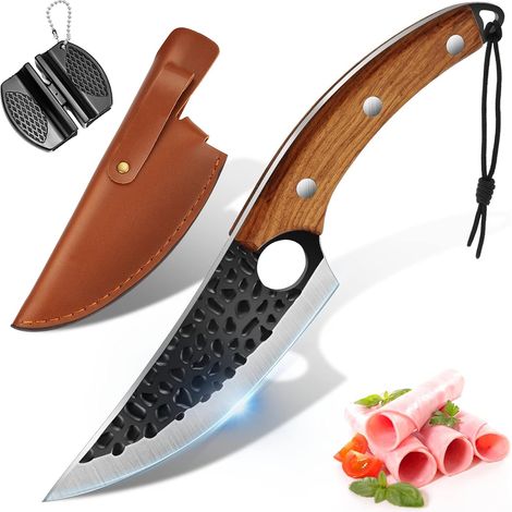 Couteau de Cuisine Viking et Désosseur 6 Pouces en Acier Inox 7Cr17MoV - Manche Pleine Soie avec Étui et Aiguiseur (1/5)