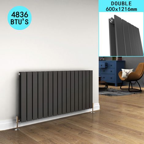 ELEGANT Anthracite Horizontal Rads 600 x 1216 mm Column Double Flat Panel Radiator Heater +Thermostatic Radiator Valves+ High Heat Output (1/5)