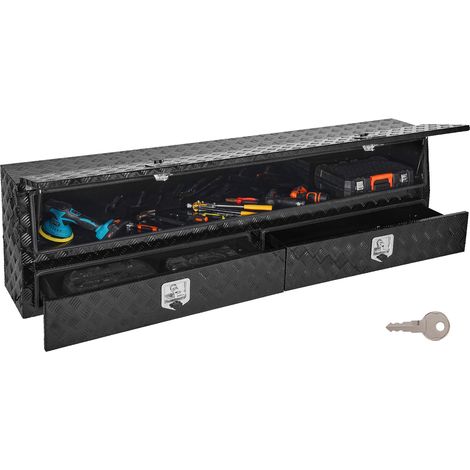 VEVOR Contractor Truck Tool Box, 81.5 x 21 x 13 in, Black Tread Aluminum TopSider Toolbox with Two Lower Drawers, Flip Up Door, Weather-Resistant Heavy Duty Storage Box, with Latch, for Truck Bed (1/5)