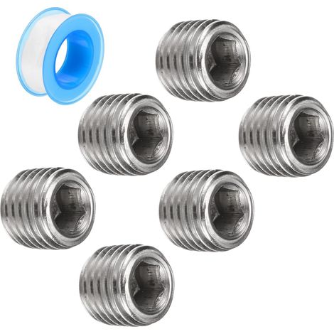 6pcs 1/16"NPT Interne Hex Filetage Douille Tuyau Bouchon Argent (1/5)