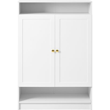 Moderner weißer Schuhschrank, verstellbare Regalböden, 2 Türen, goldene Griffe, 73 x 34 x 109 cm (1/5)