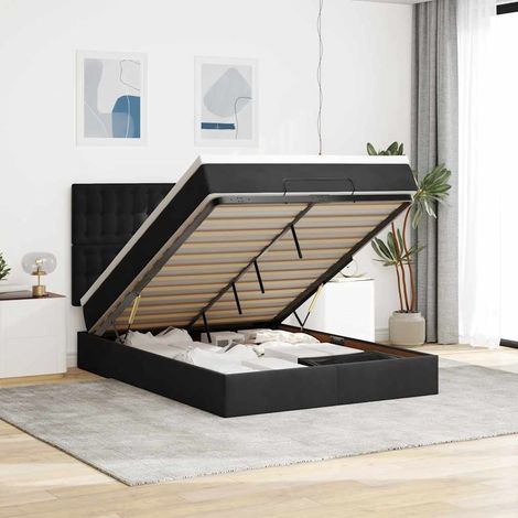 Estructura de cama otomana con colchones terciopelo negro (1/5)