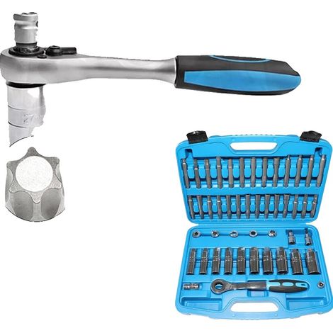 Kit de herramientas para desmontar tuercas de amortiguadores, 47 piezas, varios tamaños de llaves de vaso, construcción de acero, compatible con vehículos, fácil de usar. (1/5)