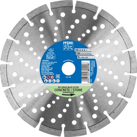 PFERD TOOLS Diamant-Trennscheibe DS 230x2,8x22,23 mm SG für schnelles Trennen von Stein und Beton (1/4)