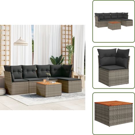 The Living Store Salon de jardin 6 pcs avec coussins gris résine tressée - Ensemble Salon De Jardin - Mobilier De Jardin - Salon Extérieur - Résine Tressée - Rotin Synthétique (1/5)