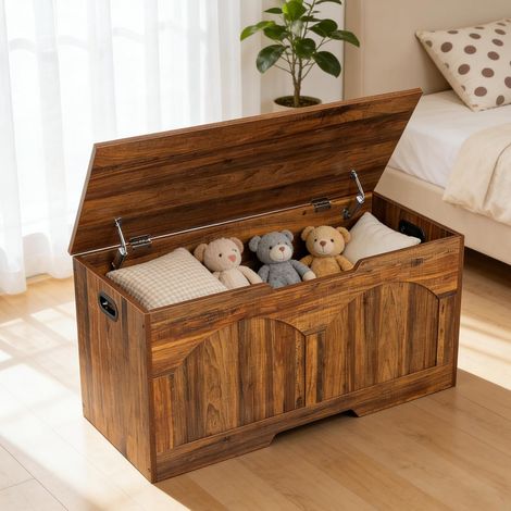 Banc Coffre de Rangement à Chaussures 100 cm en Bois avec Assise Marron (1/5)