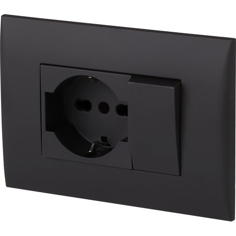 Kit Presa Bivalente Deviatore con Supporto e Placca Electraline Colore Nero (1/3)