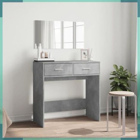 Coiffeuse avec miroir - 840705 - Gris béton - Bois d'ingénierie - 80 x 39 x 80 cm (1/5)