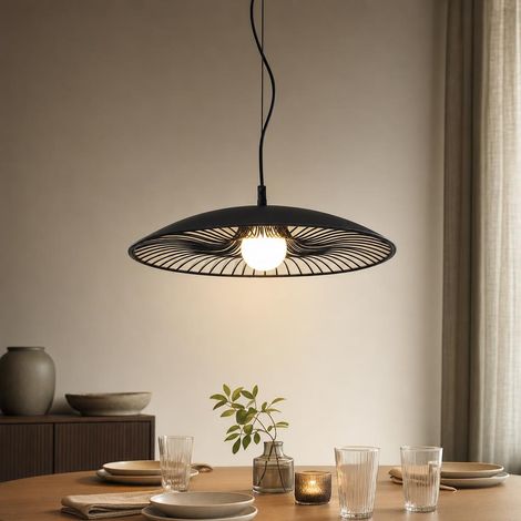 Lampada a sospensione Lampada da sala da pranzo Effetto a griglia Nero Bianco Vetro H 100 cm (1/5)