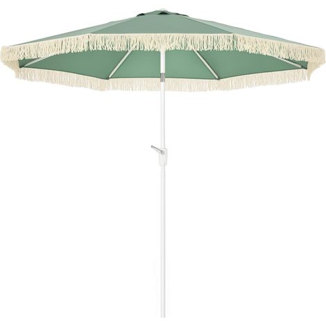 Parasol de jarden parasol extérieur enclenable parasol à franges avec manivelle 8 baleenes dim. Ø 2,65 x 2,45 H m vert (1/5)