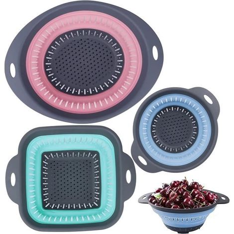 Passoire Pliable - Cuisine - 3 pcs - Silicone - Ergonomique - Résistante à la chaleur