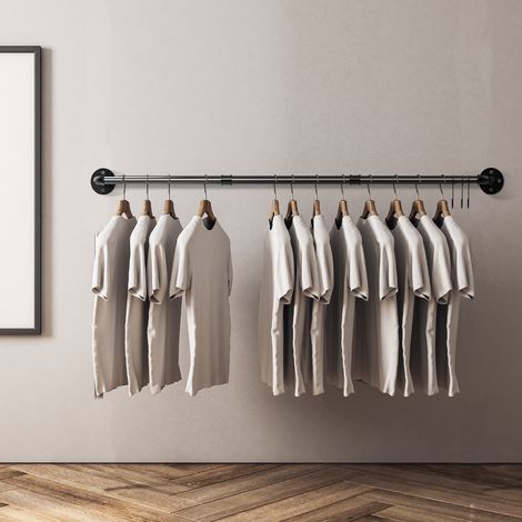 180cm Extra Long Clothes Rail Industrial Pipe Rack Hanging Garment Shop Display, Black
