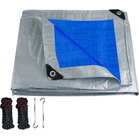 (Bleu, accessoires d'installation inclus, 200x300CM) Bâche imperméable avec œillets, couverture anti-pluie multifonctionnelle, adaptée aux patios extérieurs et aux jardins botaniques. (1/4)