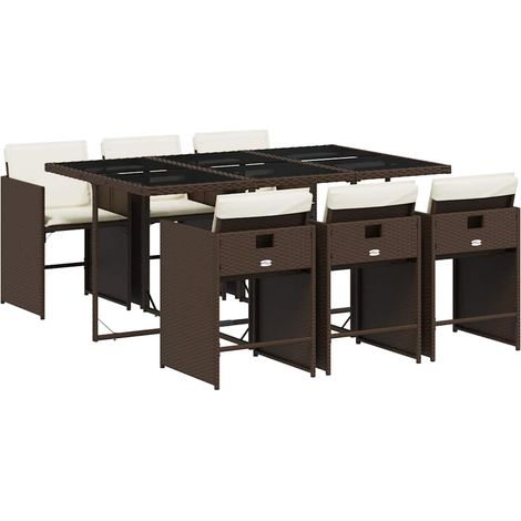 Maison Exclusive - 7-tlg. Garten-Essgruppe mit Kissen Braun Poly