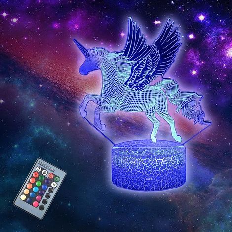 Licorne Veilleuse pour Enfants Jouet Veilleuse pour Fille Lampe 3D Lampe 16 Couleurs Changeantes avec Télécommande (1/5)