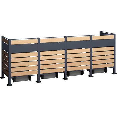 Westmann Habillage métallique pour conteneur à déchets Planum  4x240 L  Aspect bois  330x90x120 cm