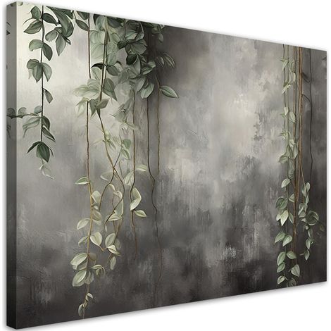Tableau déco Feuilles sur fond de béton 90x60 (1/5)