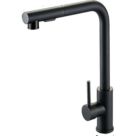 Grifo de cocina con rociador extraíble, monomando, color negro. (1/2)