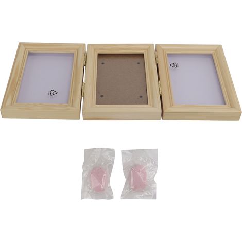 Cadre photo souvenir en bois avec empreintes de pattes d'animaux, cadre en argile rose. (1/5)