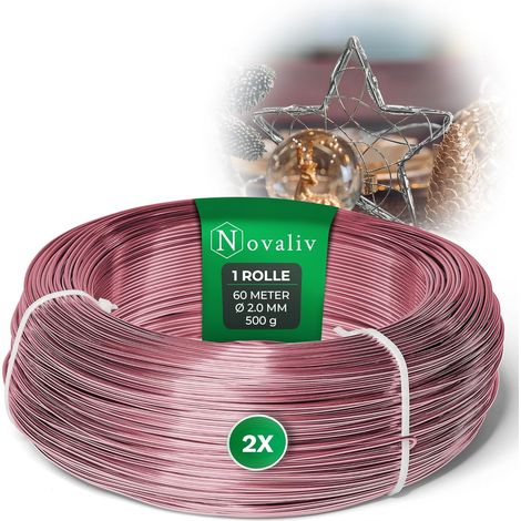 Fil d'aluminium Novaliv rose de 120 mètres, 2 mm, idéal pour les loisirs créatifs, polyvalent pour les projets de bricolage et de décoration, rouleau