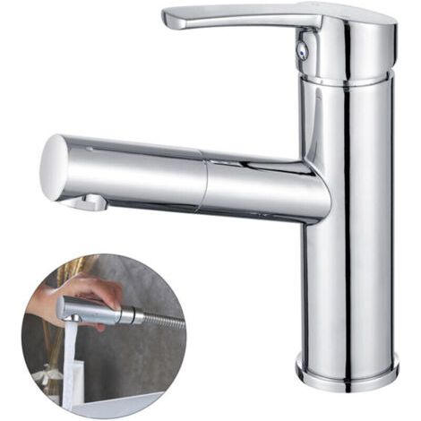 Mitigeur de Lavabo Noir avec Douchette Extractible Robinet Salle Bain à Levier Mélangeur Monocommande en Acier Inox-robinet lavabo vasque (1/5)