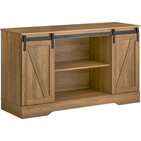 Sobuy – Commode buffet avec porte de grange coulissante 120x40x70 cm – Grand espace de rangement avec 2 étagères réglables – FSB60BR
